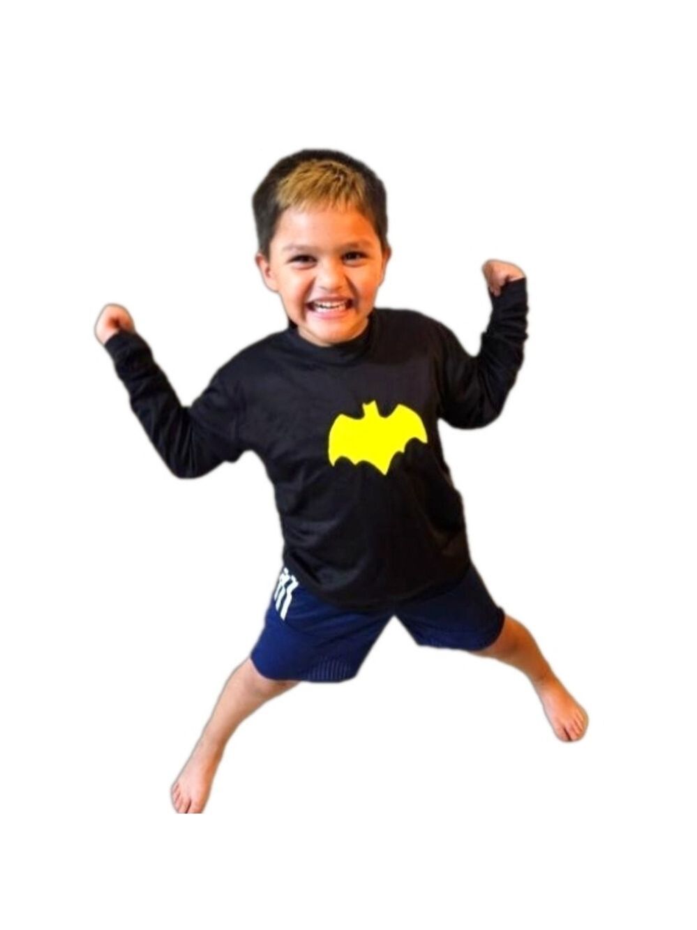 Hand Crafted Upcycled Long Sleeve Tee Black Yellow Batman Halloween Costume L